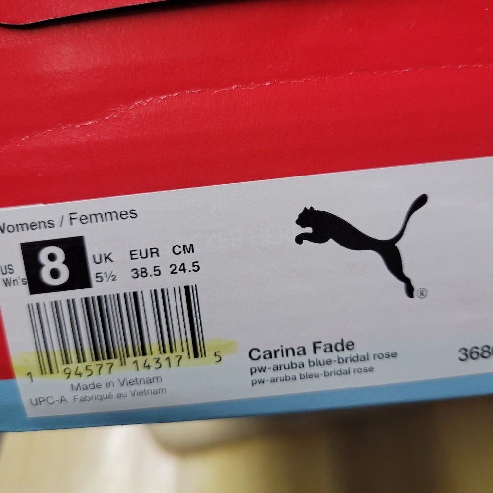 PUMA Size 8 White with Pink and Blue